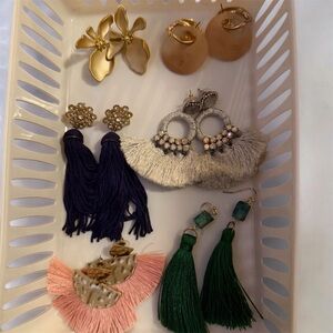 Assorted Women's Tassel and Statement Earrings - Navy, Pink, Green, Gold, Beige